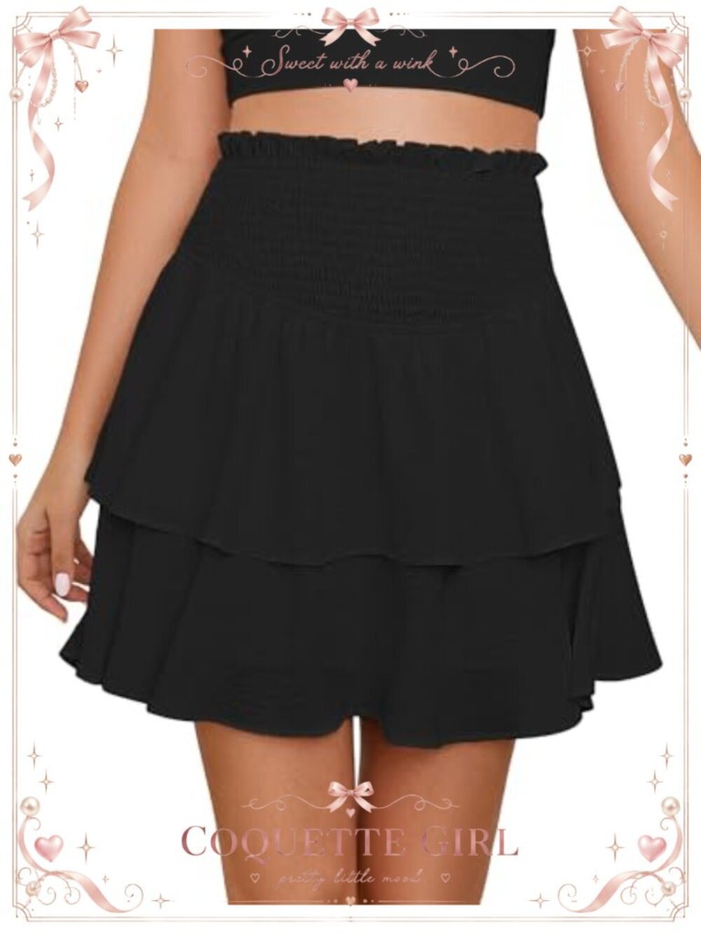 Ruffle High Waist Mini Skort with Built-In Slip Shorts Stretchy Beach Casual